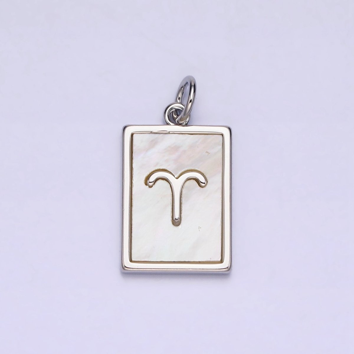 White Gold Filled Zodiac Sign Shell Pearl Rectangular Tag Charm | A1259 - A1270 - DLUXCA