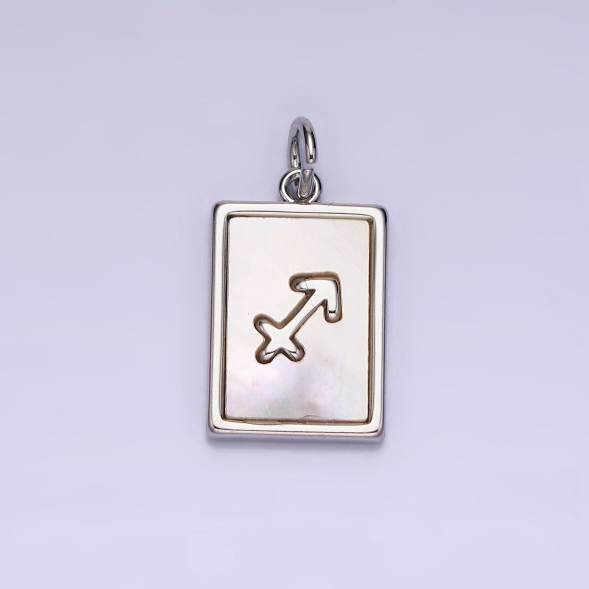 White Gold Filled Zodiac Sign Shell Pearl Rectangular Tag Charm | A1259 - A1270 - DLUXCA