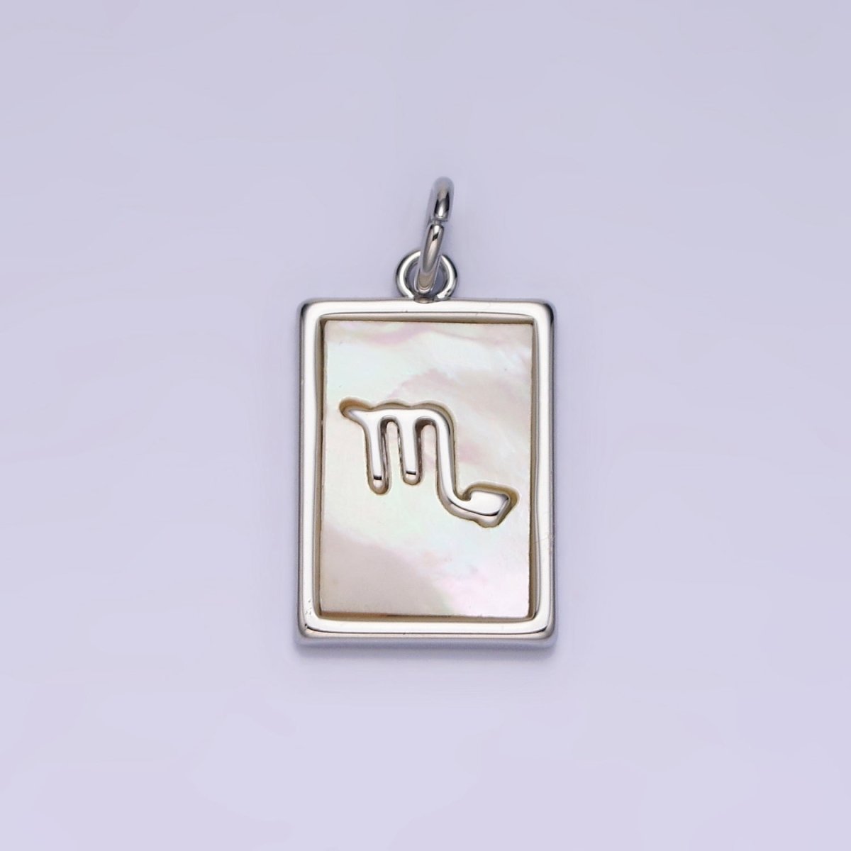 White Gold Filled Zodiac Sign Shell Pearl Rectangular Tag Charm | A1259 - A1270 - DLUXCA