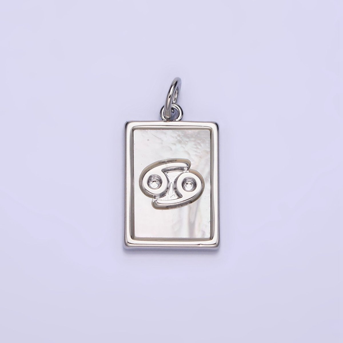 White Gold Filled Zodiac Sign Shell Pearl Rectangular Tag Charm | A1259 - A1270 - DLUXCA