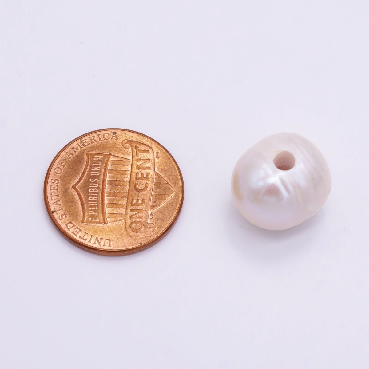 White Ringed Baroque Button Freshwater Pearl Beads | P1759 - DLUXCA