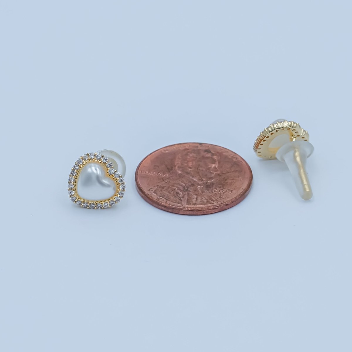 White Shell Pearl Micro Paved CZ Bezel Stud Earrings in Gold & Silver | AE886 AE888 - DLUXCA