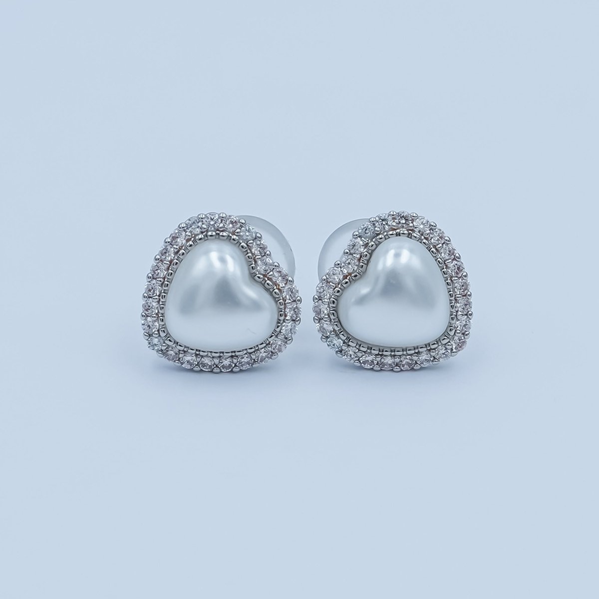 White Shell Pearl Micro Paved CZ Bezel Stud Earrings in Gold & Silver | AE886 AE888 - DLUXCA