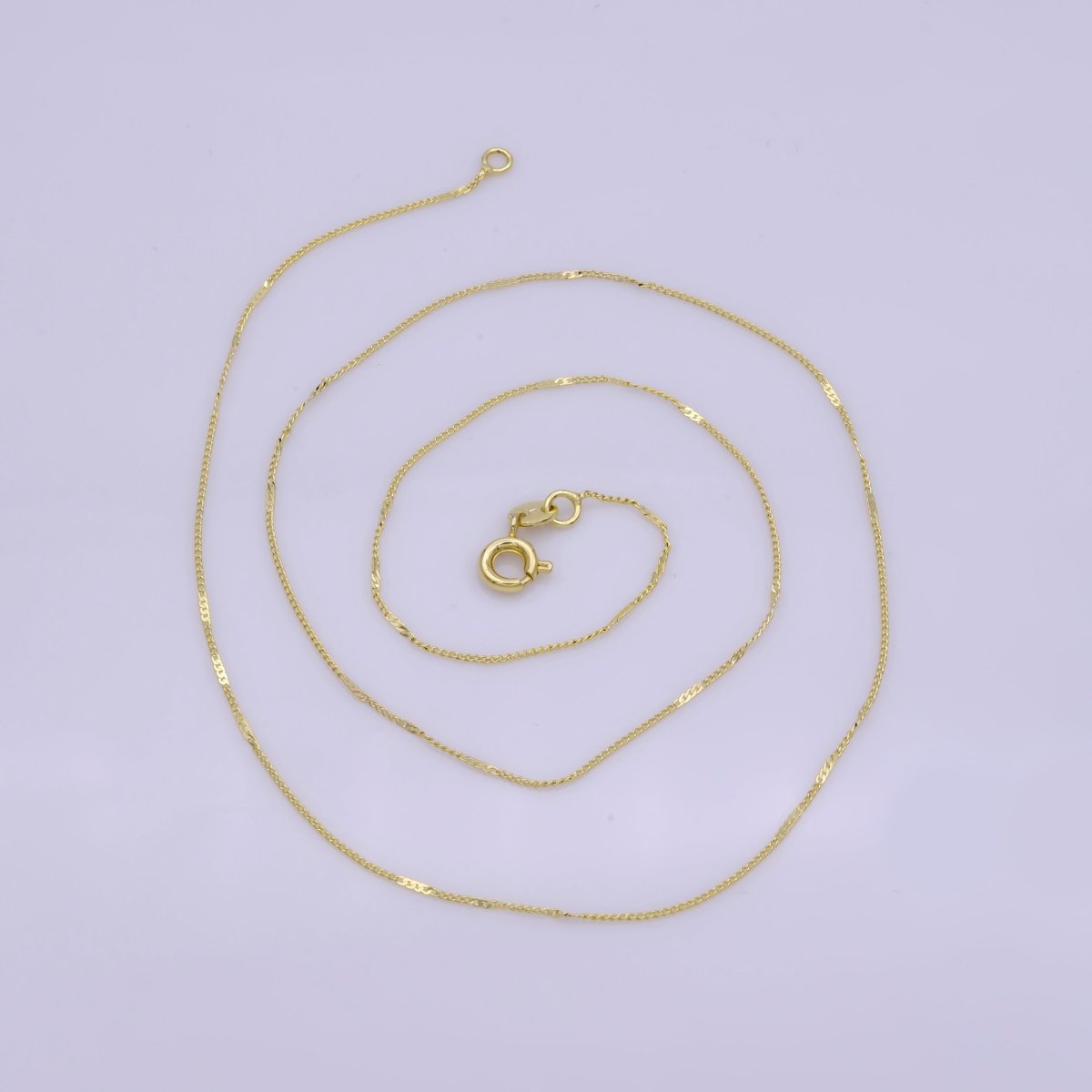 0.6mm Dainty Gold Curb Flat Link 17.5 Inch Layering Chain Necklace | WA-394 Clearance Pricing - DLUXCA