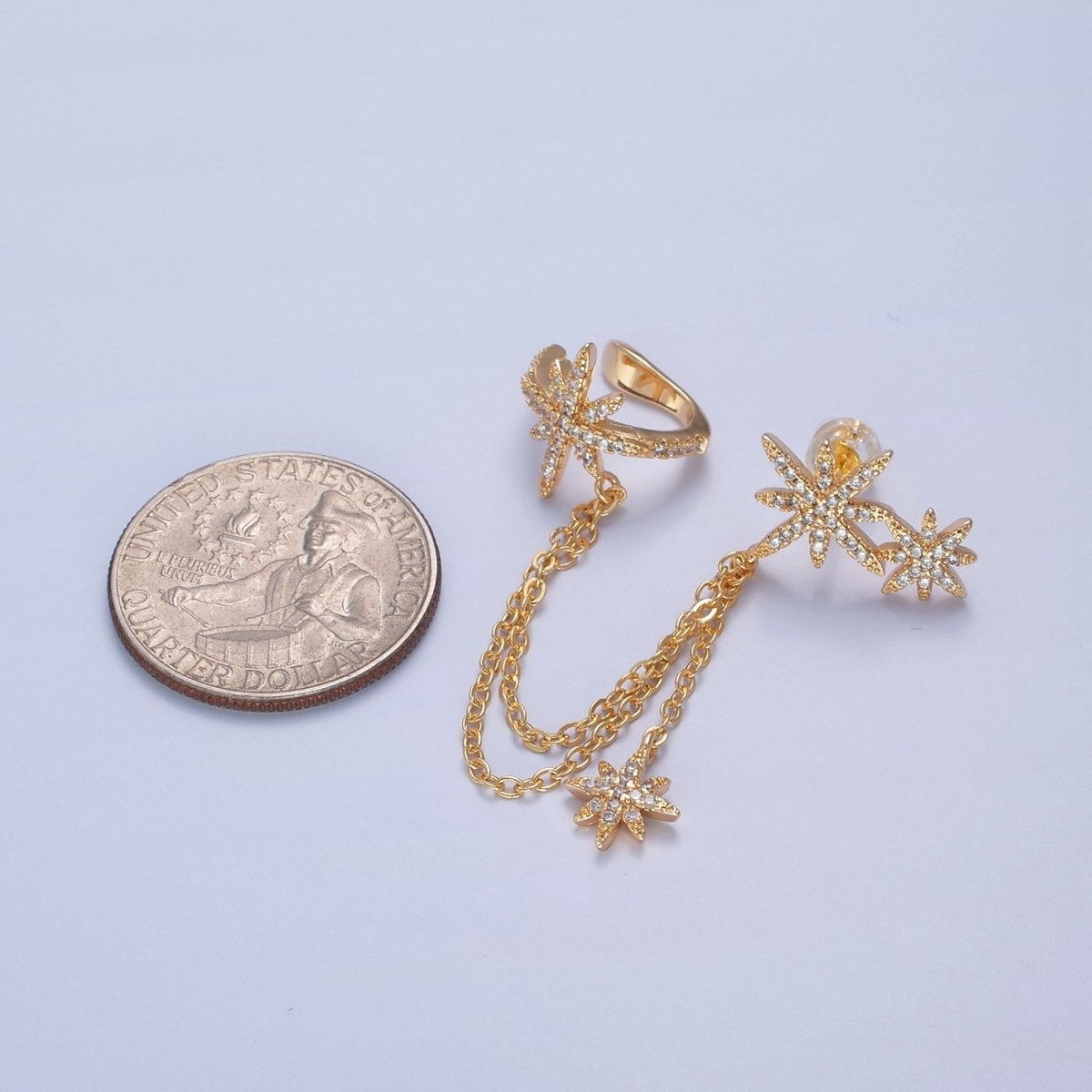 1 pair Gold Filled Statement North Star Stud Earring with Ear Cuff Star For Celestial Jewelry T-471 - DLUXCA