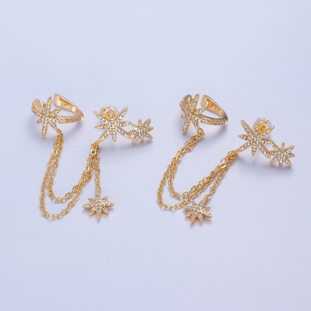 1 pair Gold Filled Statement North Star Stud Earring with Ear Cuff Star For Celestial Jewelry T-471 - DLUXCA