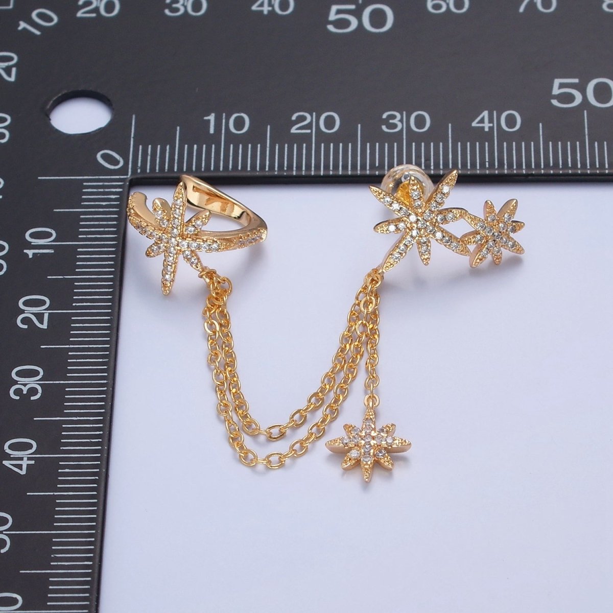 1 pair Gold Filled Statement North Star Stud Earring with Ear Cuff Star For Celestial Jewelry T-471 - DLUXCA