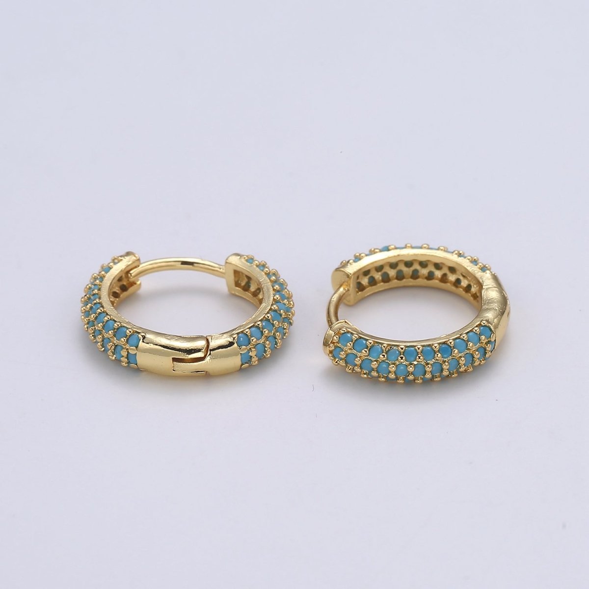 1 pair Hoops - Black, Blue, Clear, Red, Green, Multi-color Zirconia or Teal Gold CZ earrings - 24K Gold Huggie hoops EARRING-1412 - 1418 Q-434 - Q-440 - DLUXCA