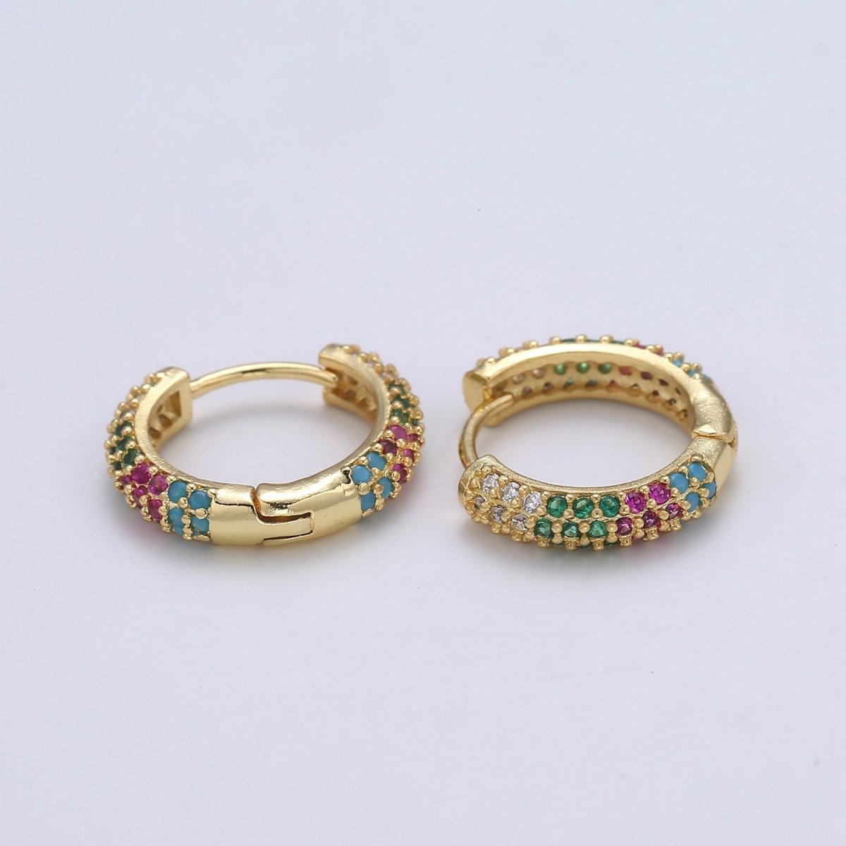 1 pair Hoops - Black, Blue, Clear, Red, Green, Multi-color Zirconia or Teal Gold CZ earrings - 24K Gold Huggie hoops EARRING-1412 - 1418 Q-434 - Q-440 - DLUXCA
