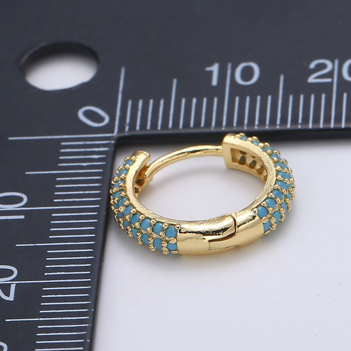 1 pair Hoops - Black, Blue, Clear, Red, Green, Multi-color Zirconia or Teal Gold CZ earrings - 24K Gold Huggie hoops EARRING-1412 - 1418 Q-434 - Q-440 - DLUXCA