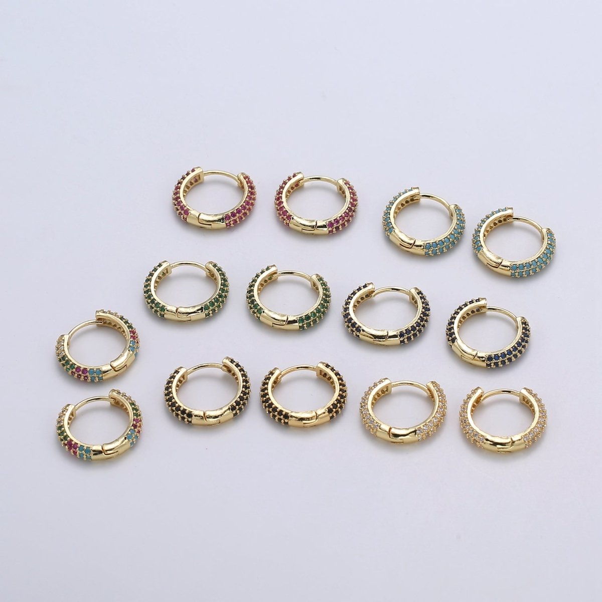 1 pair Hoops - Black, Blue, Clear, Red, Green, Multi-color Zirconia or Teal Gold CZ earrings - 24K Gold Huggie hoops EARRING-1412 - 1418 Q-434 - Q-440 - DLUXCA