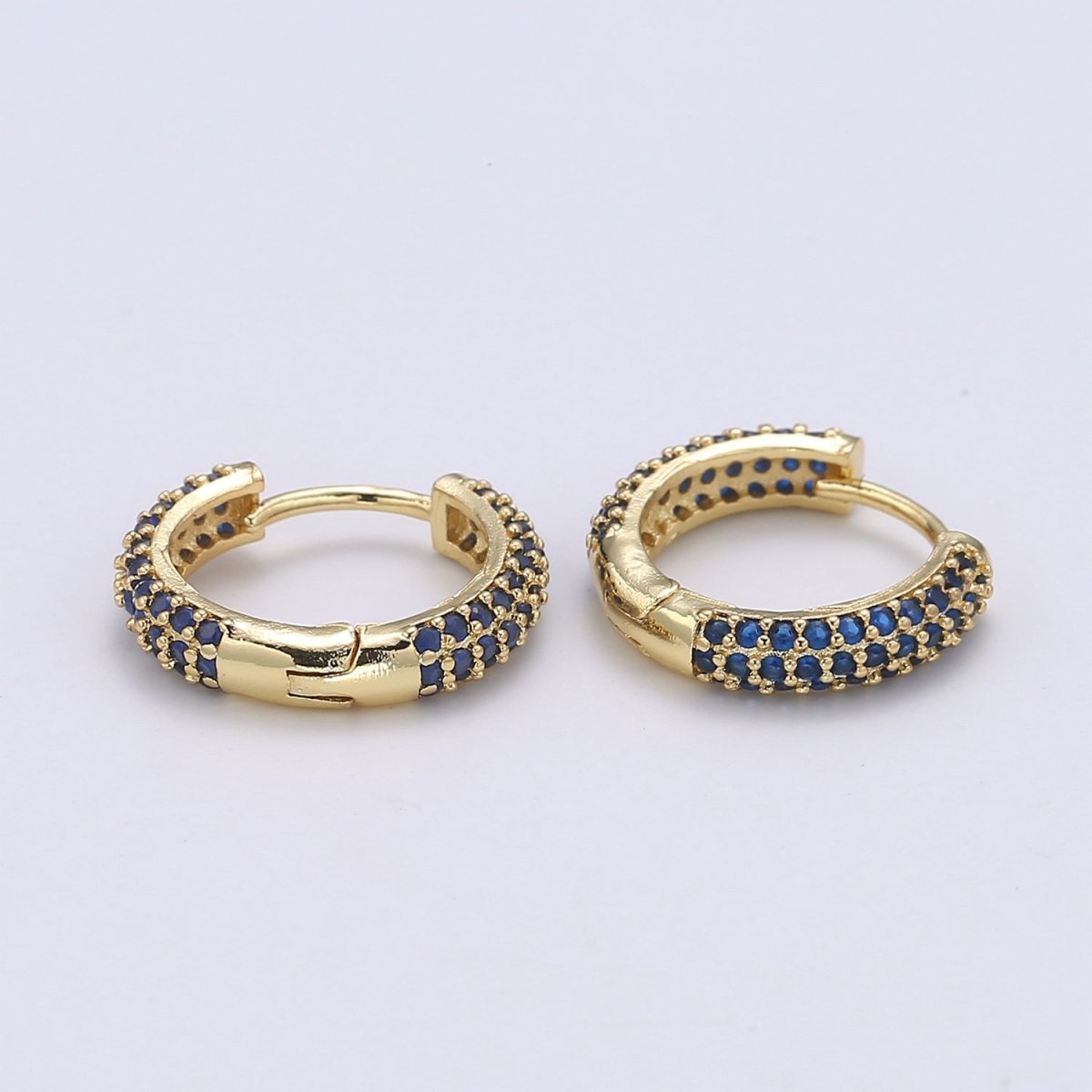 1 pair Hoops - Black, Blue, Clear, Red, Green, Multi-color Zirconia or Teal Gold CZ earrings - 24K Gold Huggie hoops EARRING-1412 - 1418 Q-434 - Q-440 - DLUXCA