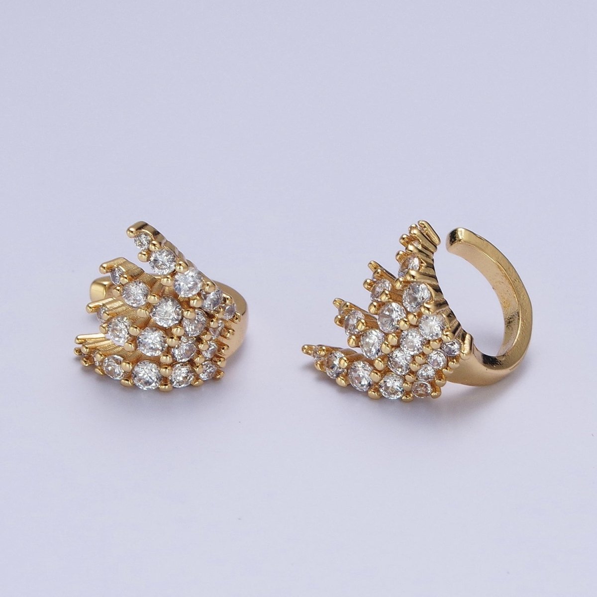 1 Pair Micro Pave Cubic Zirconia CZ Multiple Four Claw Ear Cuff Earrings | X-858 - DLUXCA