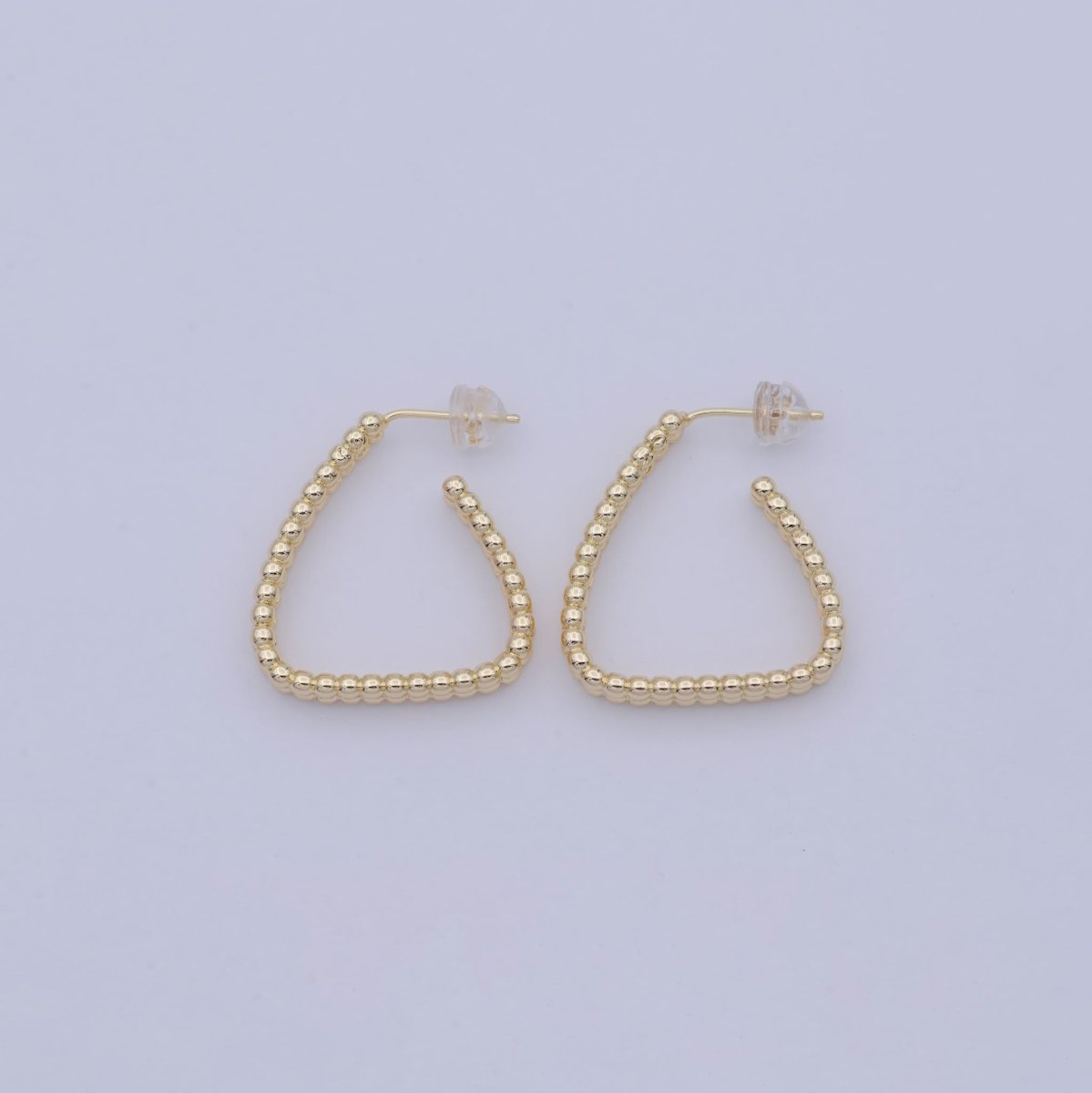 1 Pair Minimalist Gold Filled Beaded Geometrical Triangle Shape Earring - 18k gold Filled Hoop triangle Earring T-244 - DLUXCA