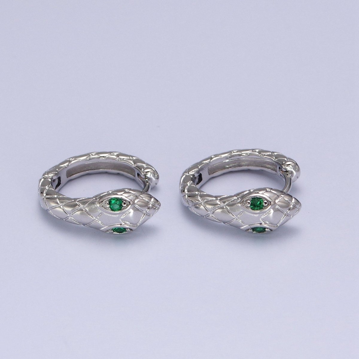 1 pair SNAKE Head Emerald Green Zirconia Eye hoops-Snake CZ Pave Cluster earrings -24K Gold Filled Huggie or Silver Hoop AB055 AB056 - DLUXCA