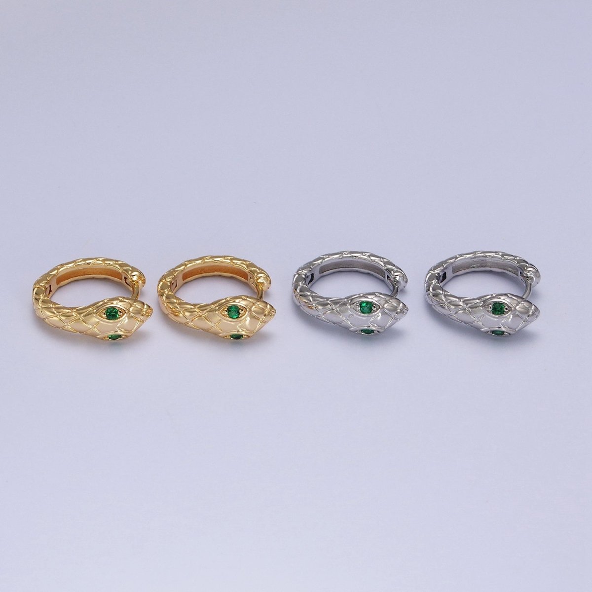 1 pair SNAKE Head Emerald Green Zirconia Eye hoops-Snake CZ Pave Cluster earrings -24K Gold Filled Huggie or Silver Hoop AB055 AB056 - DLUXCA