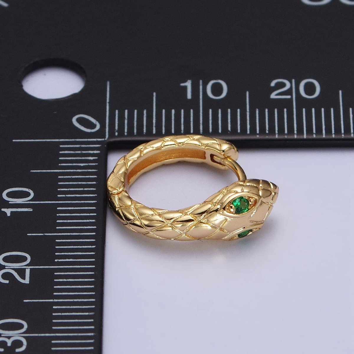 1 pair SNAKE Head Emerald Green Zirconia Eye hoops-Snake CZ Pave Cluster earrings -24K Gold Filled Huggie or Silver Hoop AB055 AB056 - DLUXCA
