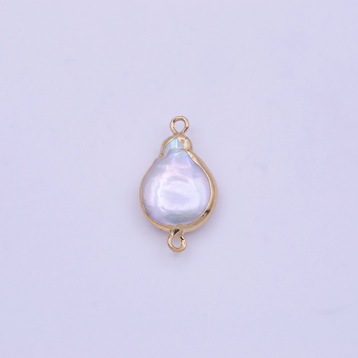 1 Piece Natural Pearl Gold bezel connector approx 24.6X13.5mm Freeform Pear shape gold plated Charm Connector P-1848 - DLUXCA