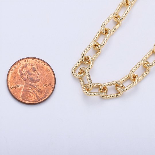 1 Yard 16K Gold Filled Paper Clip Chain Twisted Texturized Tubed Chain, Elongated Oval Chain 10x5mm link Chain for Necklace Bracelet, Chunky CABLE Chain | ROLL-003 Clearance Pricing - DLUXCA