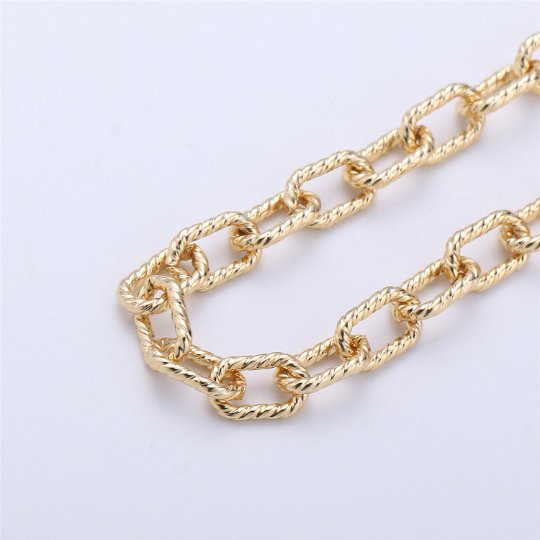 1 Yard 16K Gold Filled Paper Clip Chain Twisted Texturized Tubed Chain, Elongated Oval Chain 10x5mm link Chain for Necklace Bracelet, Chunky CABLE Chain | ROLL-003 Clearance Pricing - DLUXCA