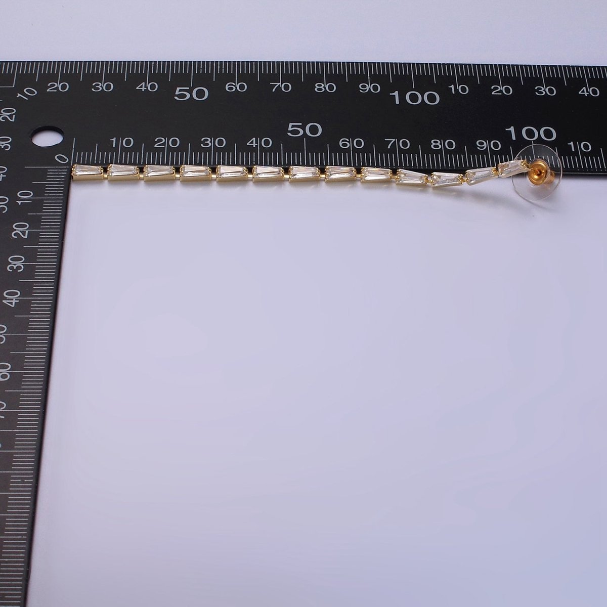 100mm Clear Baguette CZ Linear Drop Stud Earrings in Gold & Silver | AE289 AE290 - DLUXCA