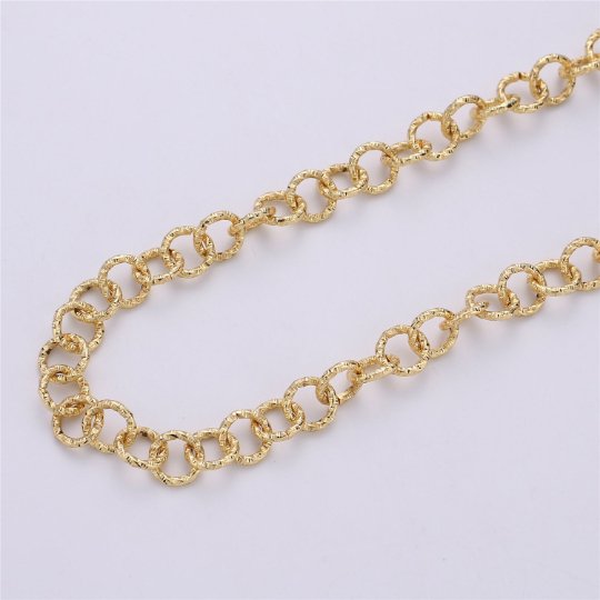10.5mm Round ROLO Textured Link Chain, Silver 24K Gold Filled Chain by Yard For Necklace Bracelet Component, UNIQUE ROLO Chain | ROLL-090, ROLL-091 Clearance Pricing - DLUXCA