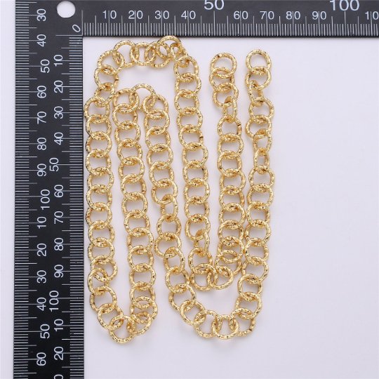 10.5mm Round ROLO Textured Link Chain, Silver 24K Gold Filled Chain by Yard For Necklace Bracelet Component, UNIQUE ROLO Chain | ROLL-090, ROLL-091 Clearance Pricing - DLUXCA
