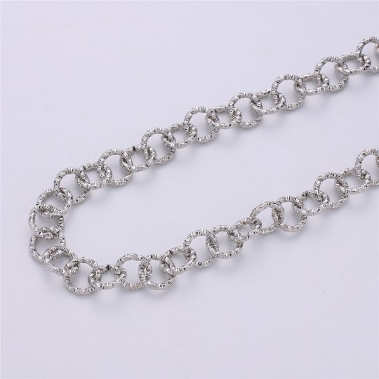 10.5mm Round ROLO Textured Link Chain, Silver 24K Gold Filled Chain by Yard For Necklace Bracelet Component, UNIQUE ROLO Chain | ROLL-090, ROLL-091 Clearance Pricing - DLUXCA