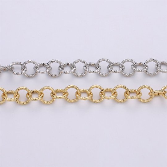 10.5mm Round ROLO Textured Link Chain, Silver 24K Gold Filled Chain by Yard For Necklace Bracelet Component, UNIQUE ROLO Chain | ROLL-090, ROLL-091 Clearance Pricing - DLUXCA