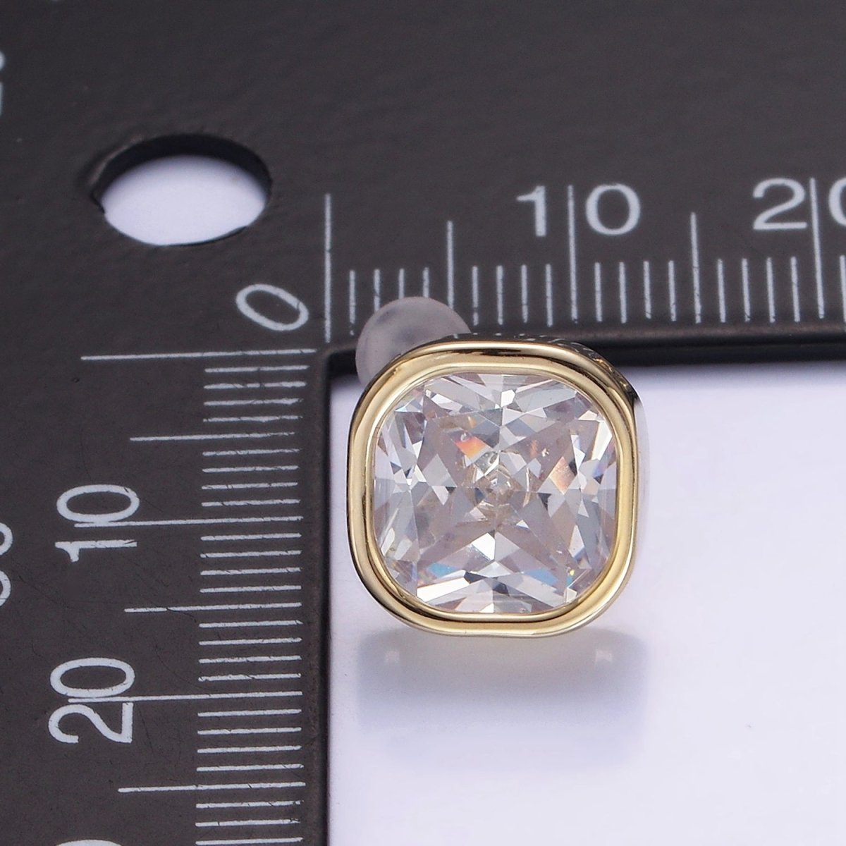 10mm Clear CZ Square Bezel Stud Earrings in Gold & Silver | V514 V515 - DLUXCA