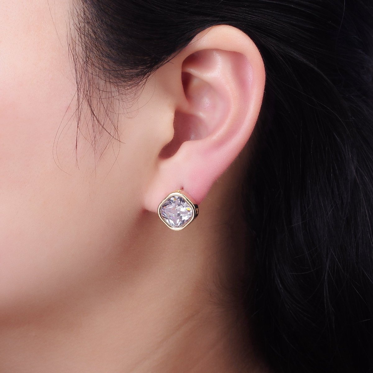 10mm Clear CZ Square Bezel Stud Earrings in Gold & Silver | V514 V515 - DLUXCA