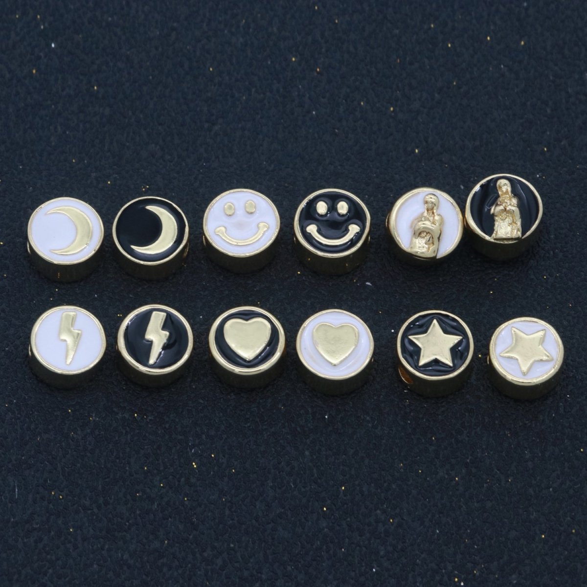 10mm enamel Round bead Add on Symbol bracelet bead personalized bracelet jewelry Moon, Star, Thunder, Heart, Happy Face, Virgin Mary Design B-696 to B-707 - DLUXCA