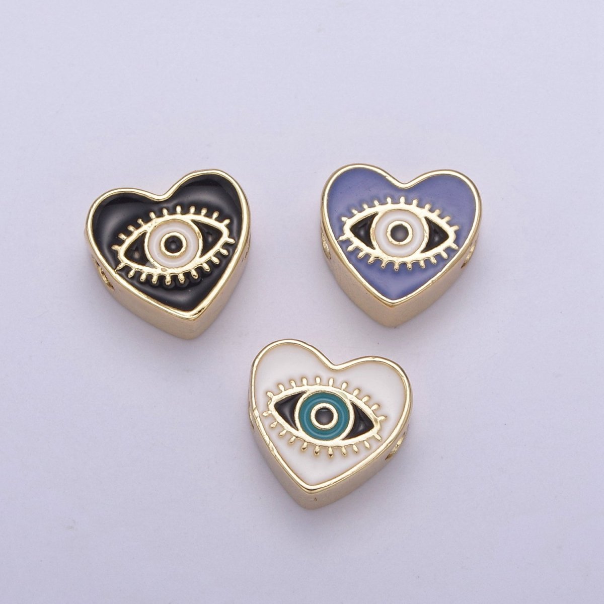 10mm Evil eye beads, Heart eye jewelry beads, Heart beads, Black Blue White Enamel bead spacer for Bracelet Component B-167 B-190 B-206 - DLUXCA