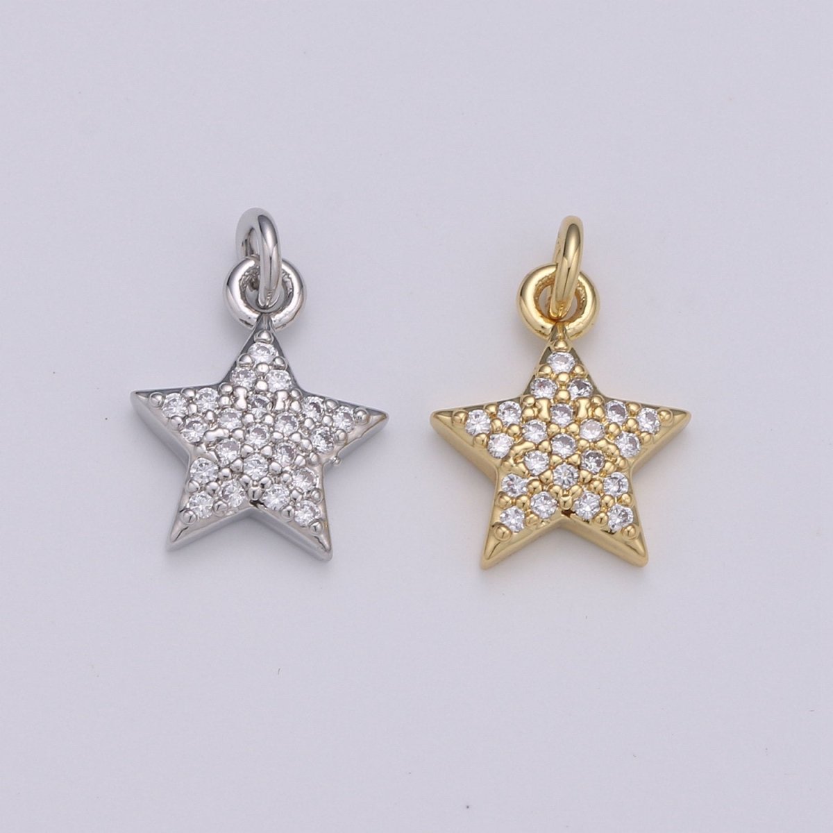 10x10mm 24K Gold Filled Star Charms, Cubic Zirconia Charms, Micro Pave Charms, Star Pendant, CZ Celestial Jewelry Micro Pave Star Charm, D-578 D-579 - DLUXCA