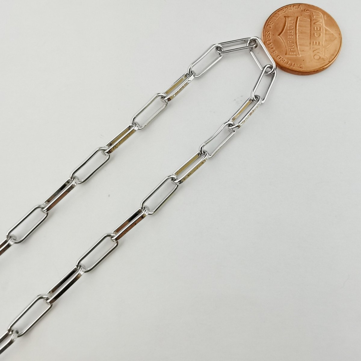 10X4mm Silver Chain, White Gold Filled Paper Clip Chain, Unfinished Chain For Jewelry: Necklace, Anklet, Bracelet Component, Sold By Yard | ROLL-198 Clearance Pricing - DLUXCA