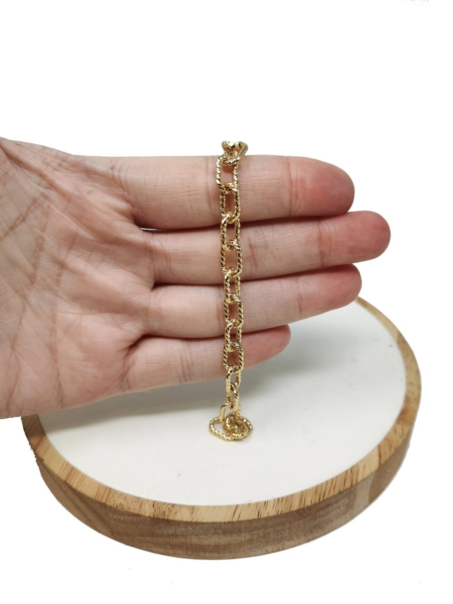 10x6mm 24k Gold Filled Paper Clip Chain Twisted Texturized Tubed Chain, Elongated Oval Chain by Yard for Necklace Bracelet Supply | ROLL-088 Clearance Pricing - DLUXCA