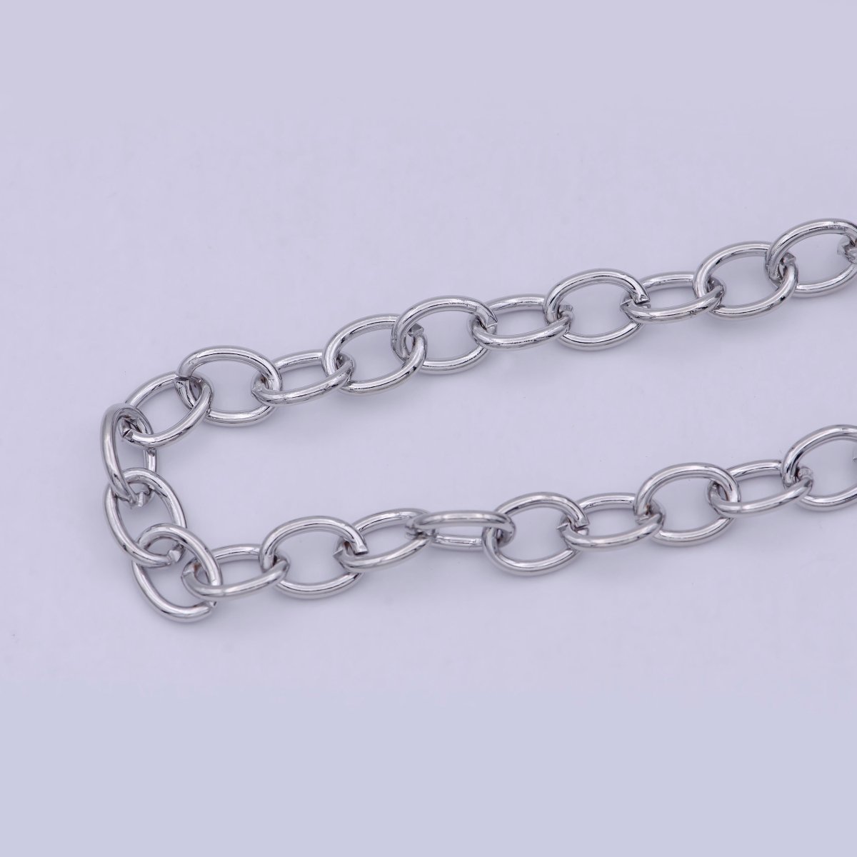 10X7.5mm ROLO Cable Unfinished Chain For Jewelry Making, Rhodium Plated Wholesale Bulk Roll Chain, Silver Jewelry Supply Component | ROLL-714 Clearance Pricing - DLUXCA