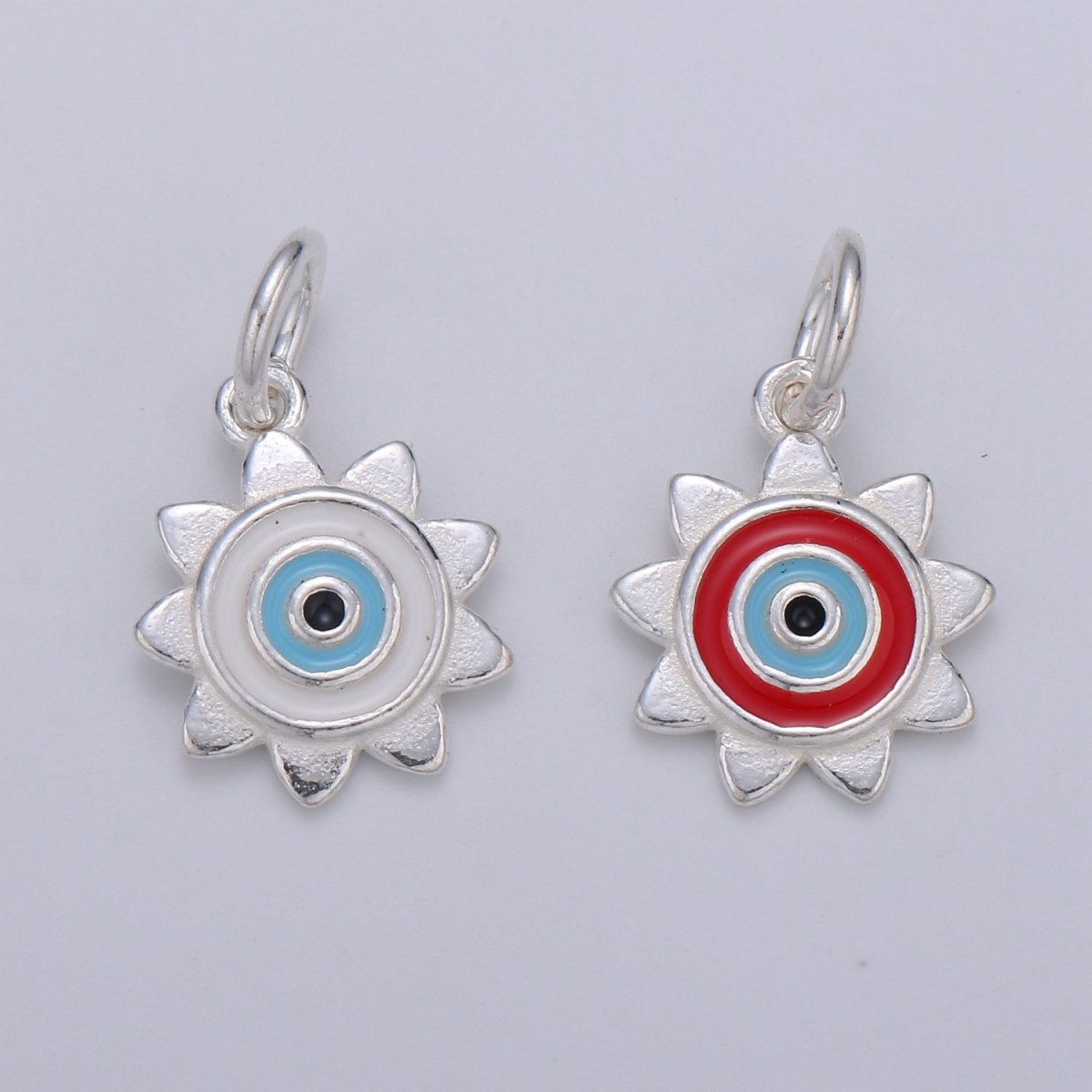 11mm Sterling Silver Enamel Evil Eye Celestial Sun Charm Protection Jewelry | SL-1 SL-2 - DLUXCA