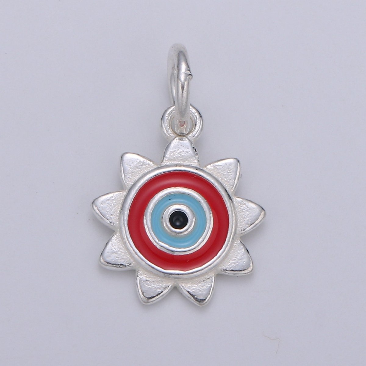11mm Sterling Silver Enamel Evil Eye Celestial Sun Charm Protection Jewelry | SL-1 SL-2 - DLUXCA