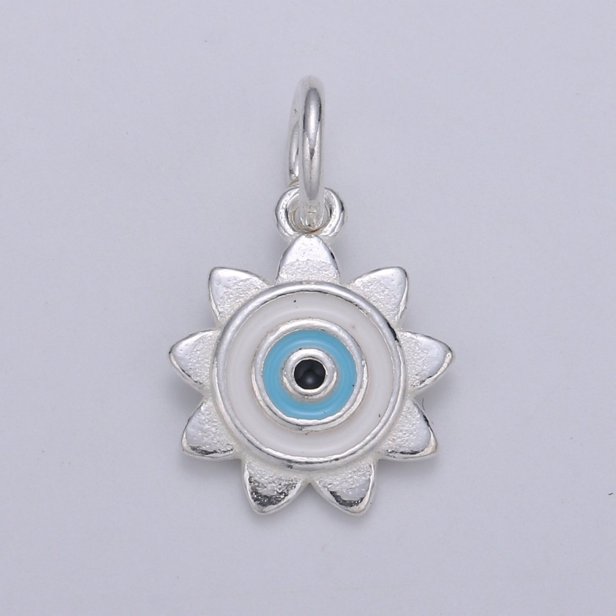 11mm Sterling Silver Enamel Evil Eye Celestial Sun Charm Protection Jewelry | SL-1 SL-2 - DLUXCA