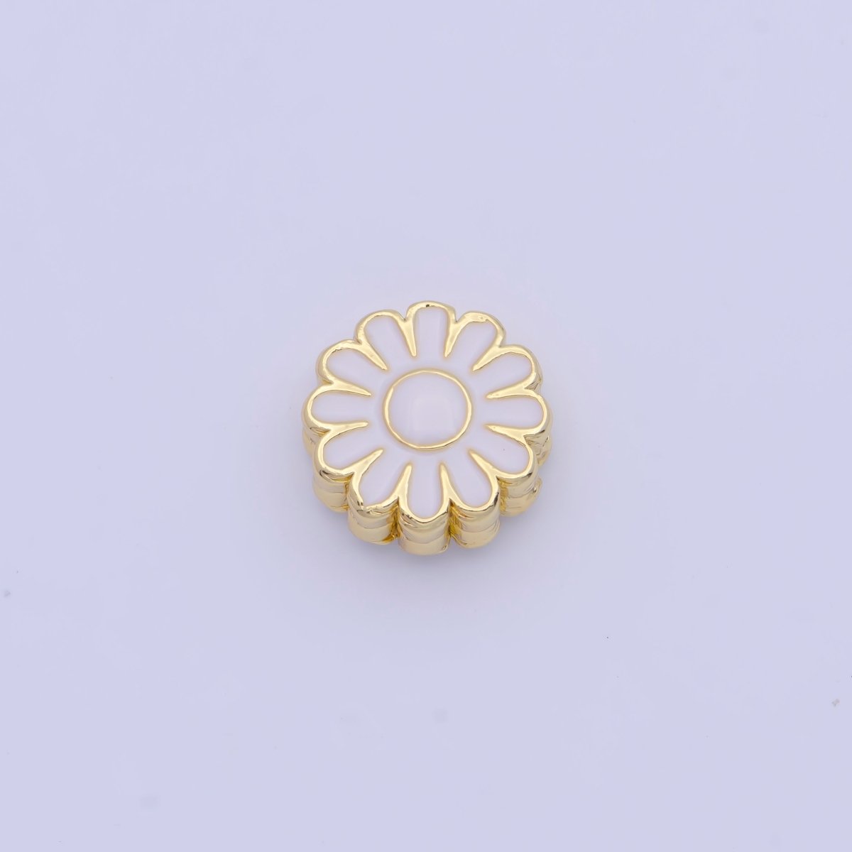 11mm White Enamel Daisy Flower Gold Filled Art Jewelry Making Beads | B-150 - DLUXCA