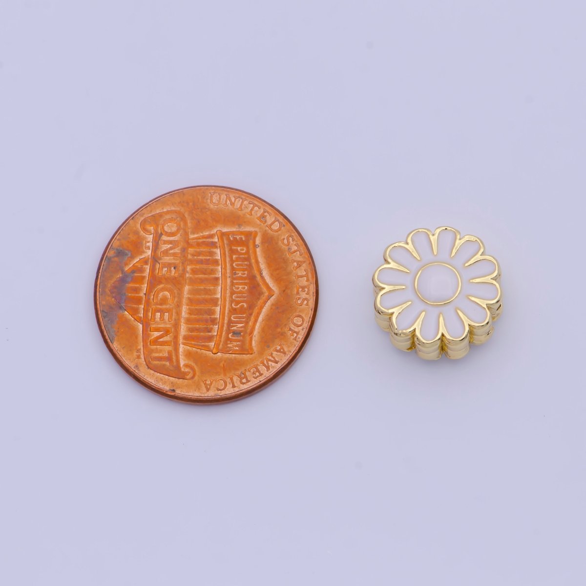 11mm White Enamel Daisy Flower Gold Filled Art Jewelry Making Beads | B-150 - DLUXCA