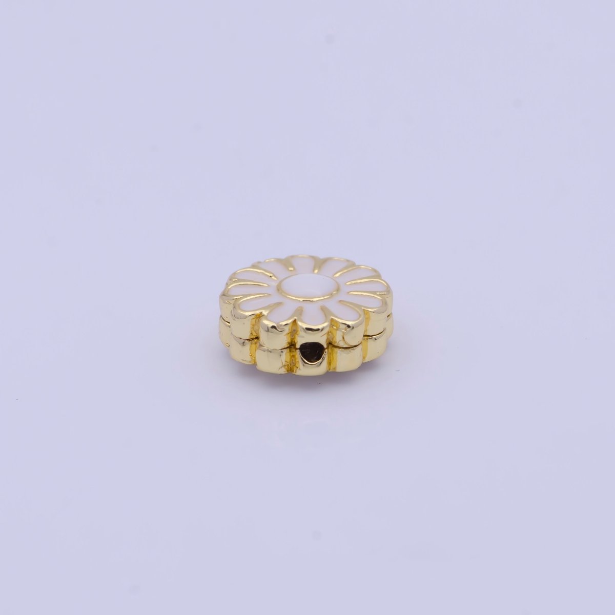 11mm White Enamel Daisy Flower Gold Filled Art Jewelry Making Beads | B-150 - DLUXCA