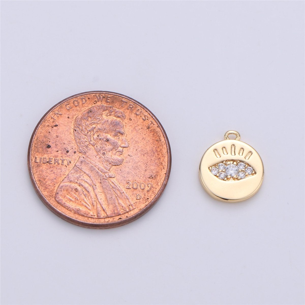 11x9mm CZ Micro Pave Charm Tiny Evil Eye Charm, 18k Gold Filled Evil Eye Charm Coin disc Charm for Bracelet Necklace Earring, K-142 - DLUXCA