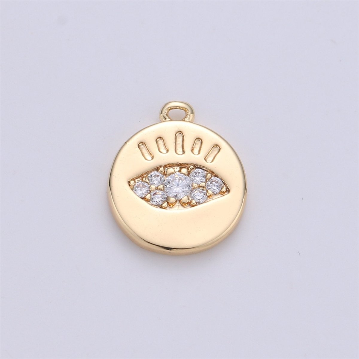 11x9mm CZ Micro Pave Charm Tiny Evil Eye Charm, 18k Gold Filled Evil Eye Charm Coin disc Charm for Bracelet Necklace Earring, K-142 - DLUXCA