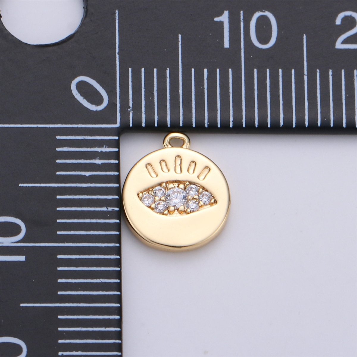 11x9mm CZ Micro Pave Charm Tiny Evil Eye Charm, 18k Gold Filled Evil Eye Charm Coin disc Charm for Bracelet Necklace Earring, K-142 - DLUXCA