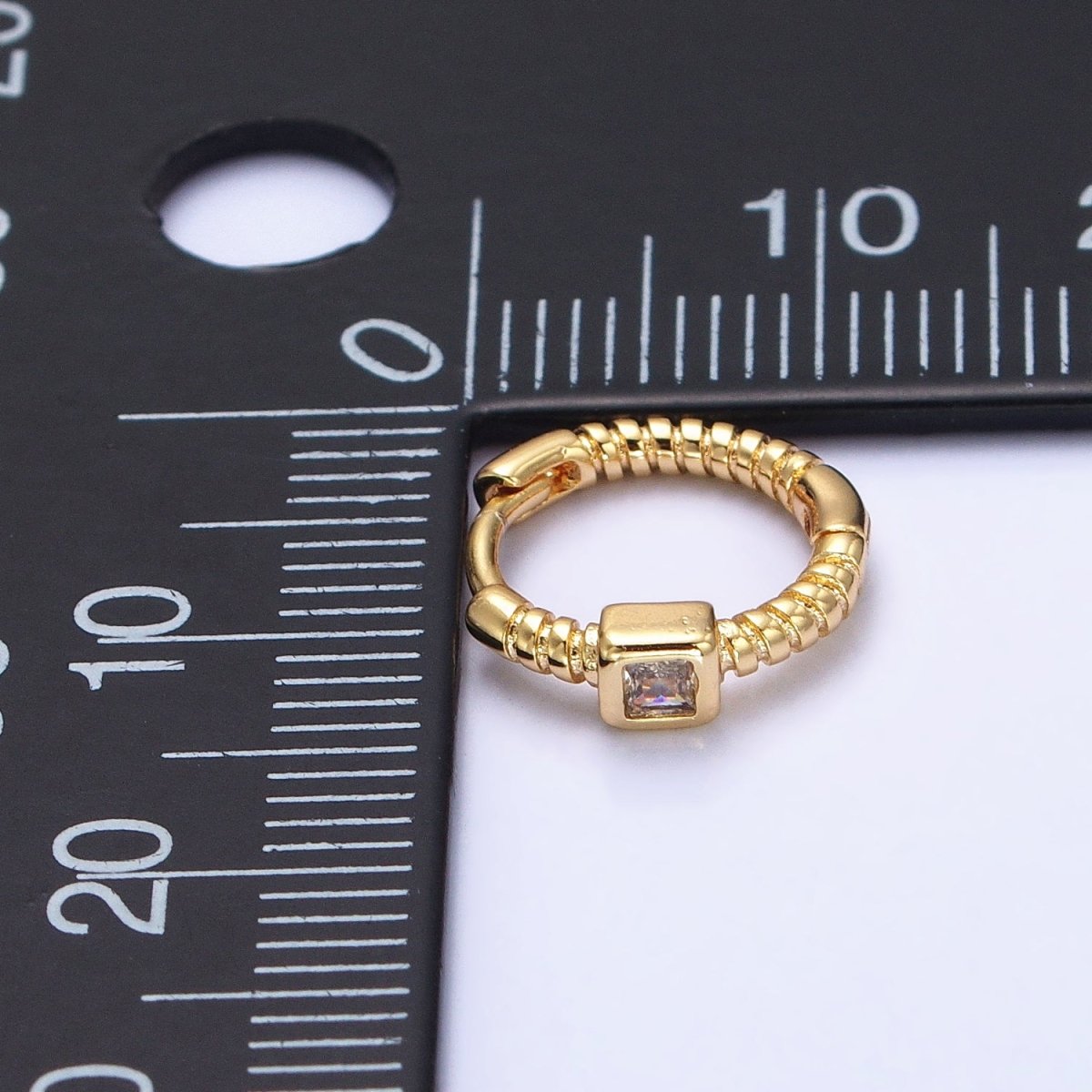 12.5mm Twisted Clear Square CZ Line Textured Huggie Earrings in Gold & Silver | AB410 AB411 - DLUXCA