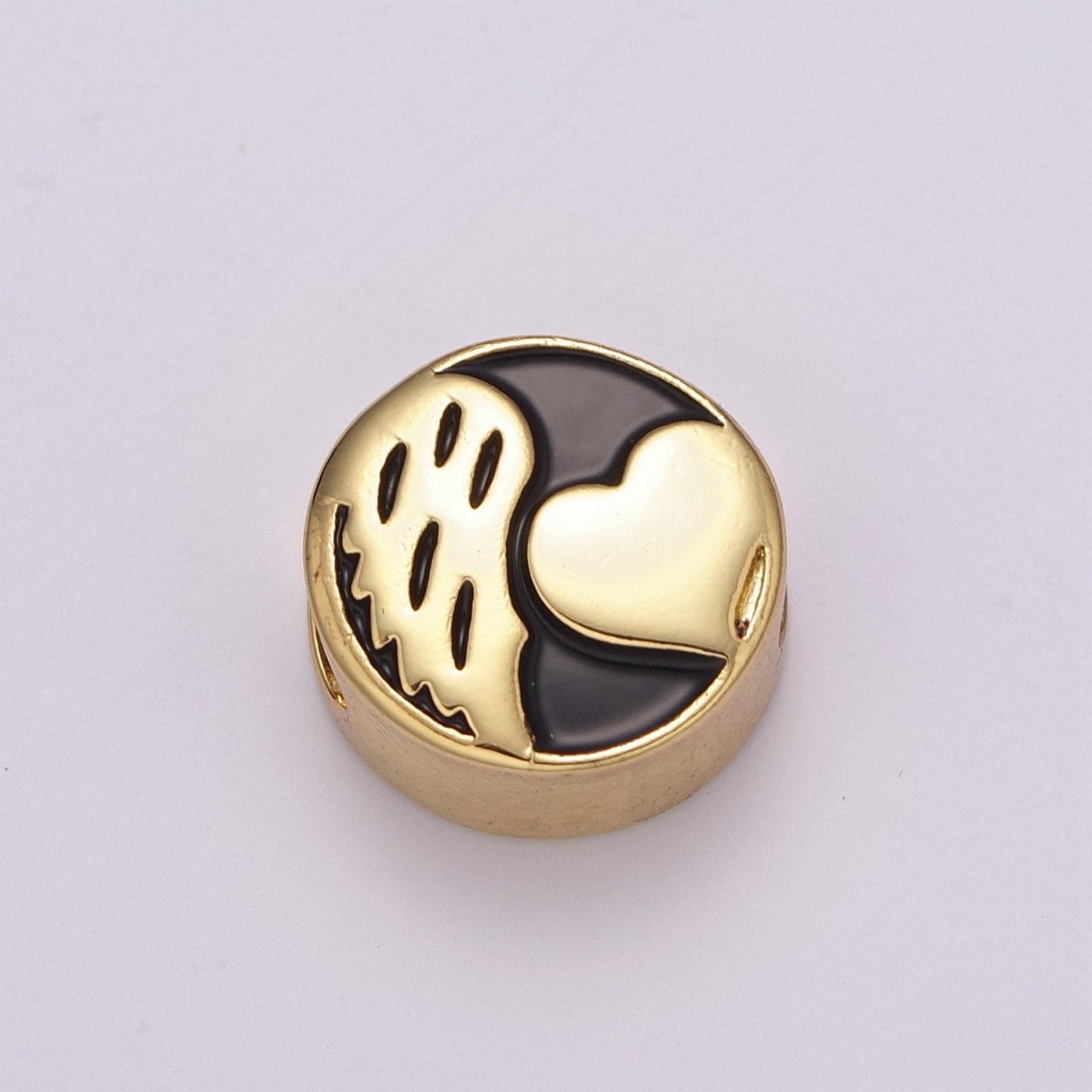 12mm Enamel Round Bead Design Bead Black White Gold Cute Spacer Bead Bracelet Supply Moon, Rose, Wing, Cross, Lotus, Skull, Unicorn, Butterfly, Dragon, Dog paw B-712 to B-749 - DLUXCA