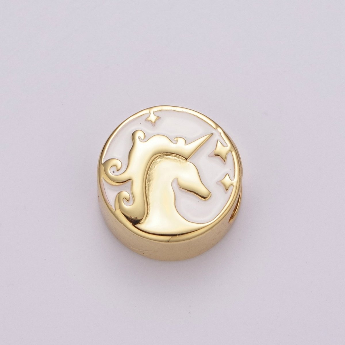 12mm Enamel Round Bead Design Bead Black White Gold Cute Spacer Bead Bracelet Supply Moon, Rose, Wing, Cross, Lotus, Skull, Unicorn, Butterfly, Dragon, Dog paw B-712 to B-749 - DLUXCA