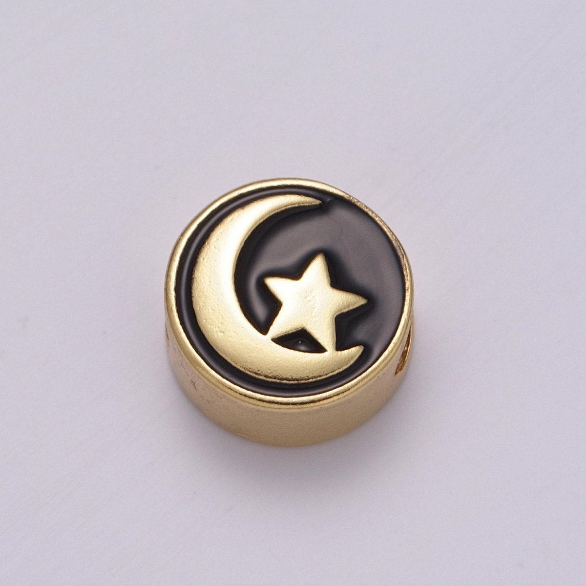 12mm Enamel Round Bead Design Bead Black White Gold Cute Spacer Bead Bracelet Supply Moon, Rose, Wing, Cross, Lotus, Skull, Unicorn, Butterfly, Dragon, Dog paw B-712 to B-749 - DLUXCA